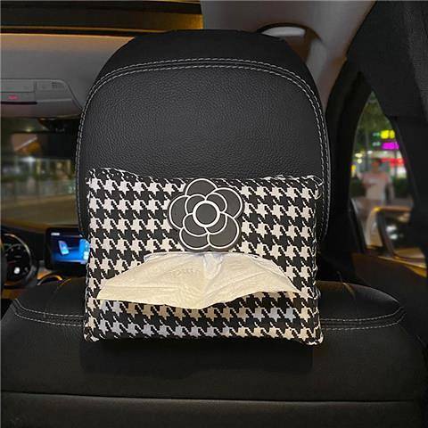 Houndstooth Car Tissue Box Creative Car Interior Car Special Internet Celebrity Hanging Fixed Paper Extraction Bag Car All Products Auto department store supplies