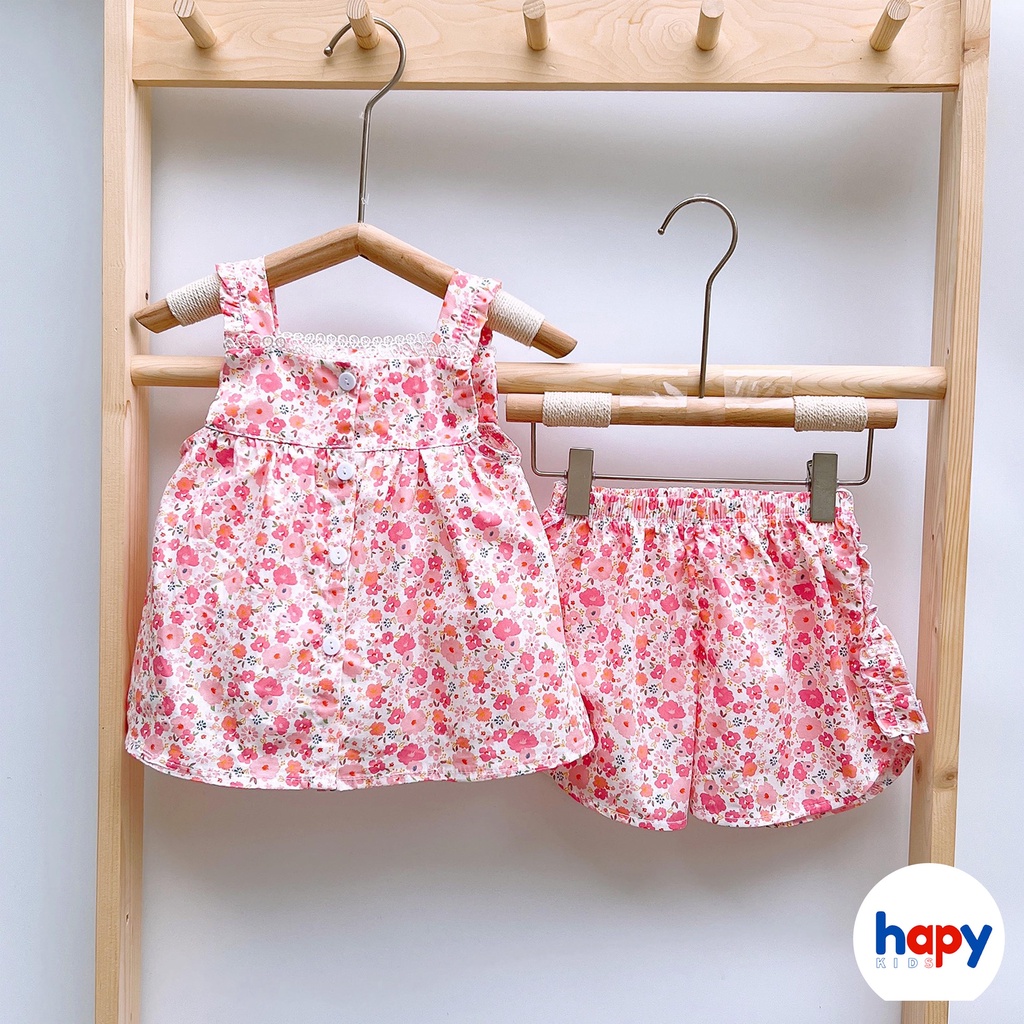 Đồ bộ bé gái 2 dây HAPYKIDS, cho bé từ 0 đến 6 tuổi chất vải thô thoáng mát B916b