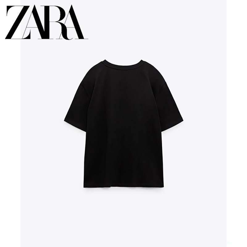 Zara Áo Thun Tay Ngắn Cổ Tròn Thêu Hình Thời Trang Thu Đông Cho Nữ