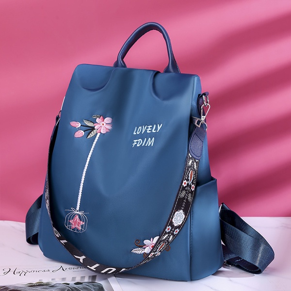 Balo nữ hoạ tiết thêu đi làm, đi học, chơi, kích cỡ lớn, nhiều ngăn, chất vải canvas bền đẹp chống trộm chống thấm nước