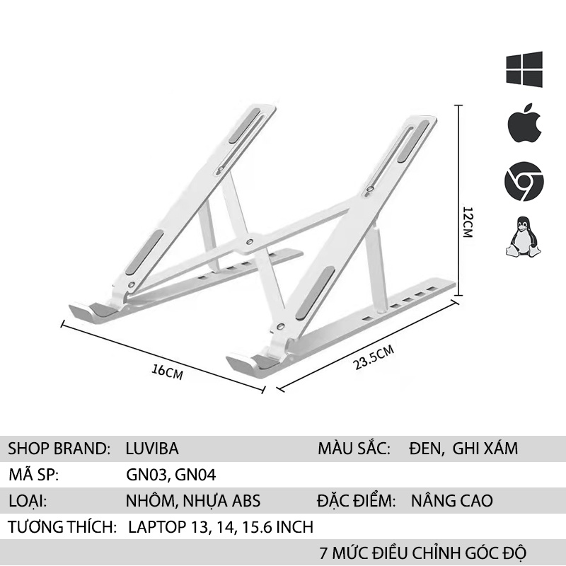 Giá đỡ laptop ipad macbook gấp gọn bằng nhôm stand nhôm để bàn 2 tầng LUVIBA G01