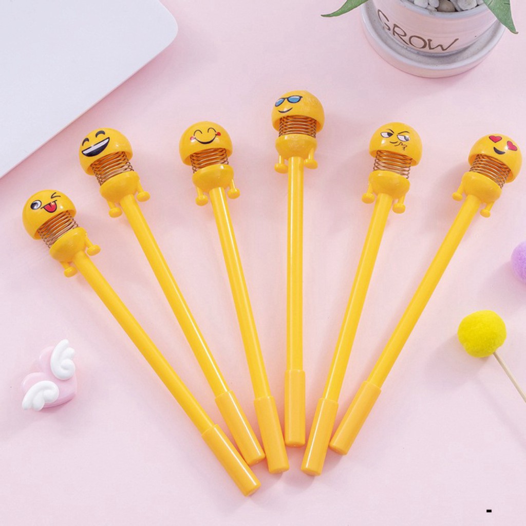 Bút Nước Cảm Xúc Emoji, Bút Lò Xo Thú Nhún Mực Đen Siêu Dễ Thương