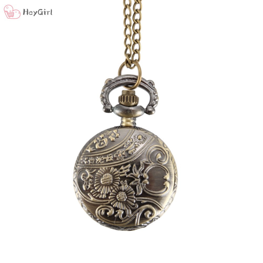 Fashion Vintage Women Pocket Watch Alloy Retro Hollow Out Flowers Pendant Clock Sweater Necklace Chain Watches Lady Gift