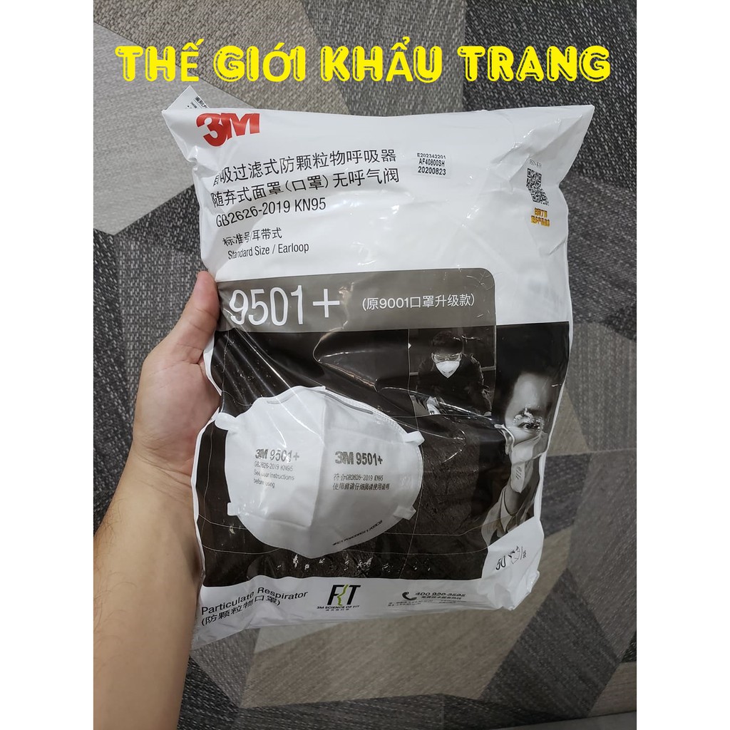 Khẩu trang 3M N95 9501v+, 9501+ chống bụi mịn PM2.5, dây thun đeo tai, hàng chính hãng