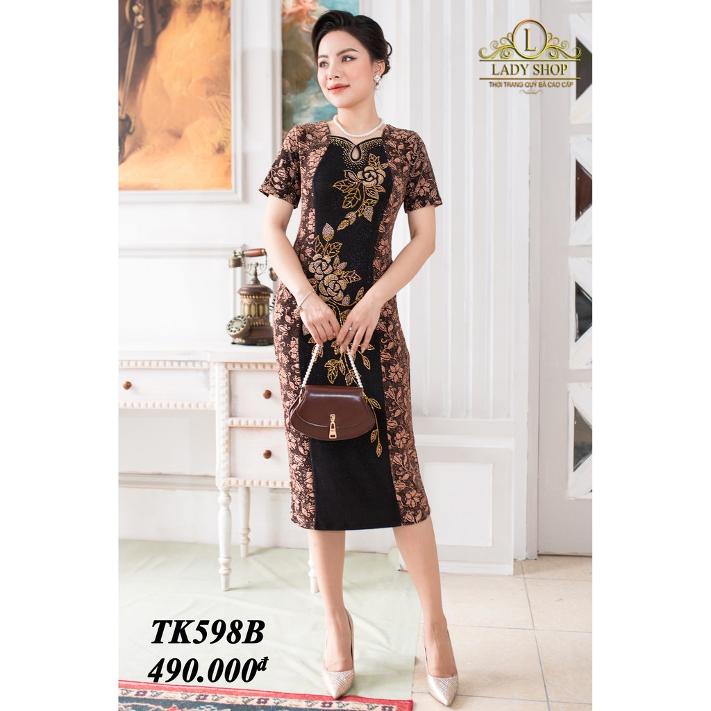 Đầm nhũ đi tiệc đính đá thời trang trung niên Ladyshop TK598