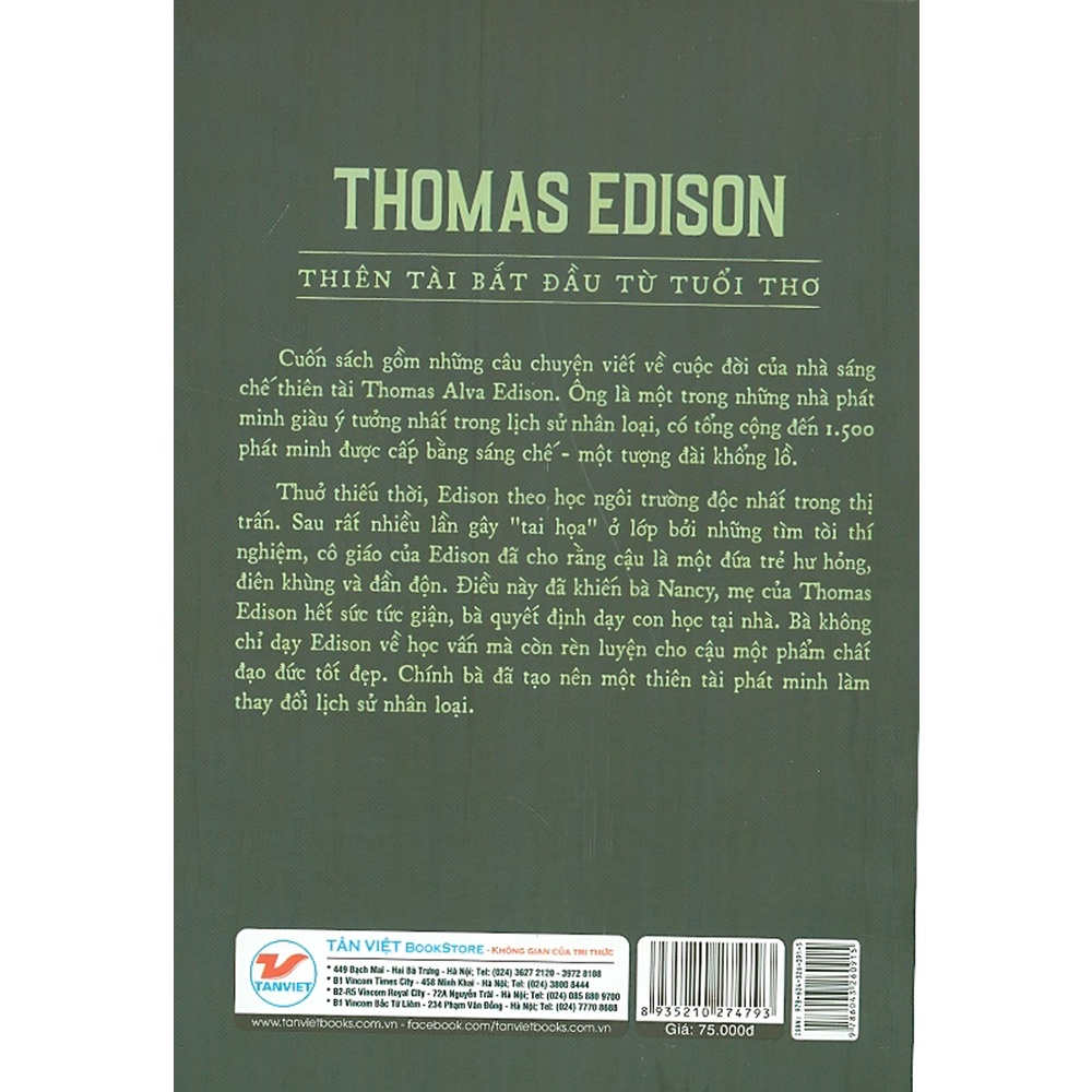 Sách - Kể Chuyện Cuộc Đời Các Thiên Tài: Thomas Edison - Thiên Tài Bắt Đầu Từ Tuổi Thơ