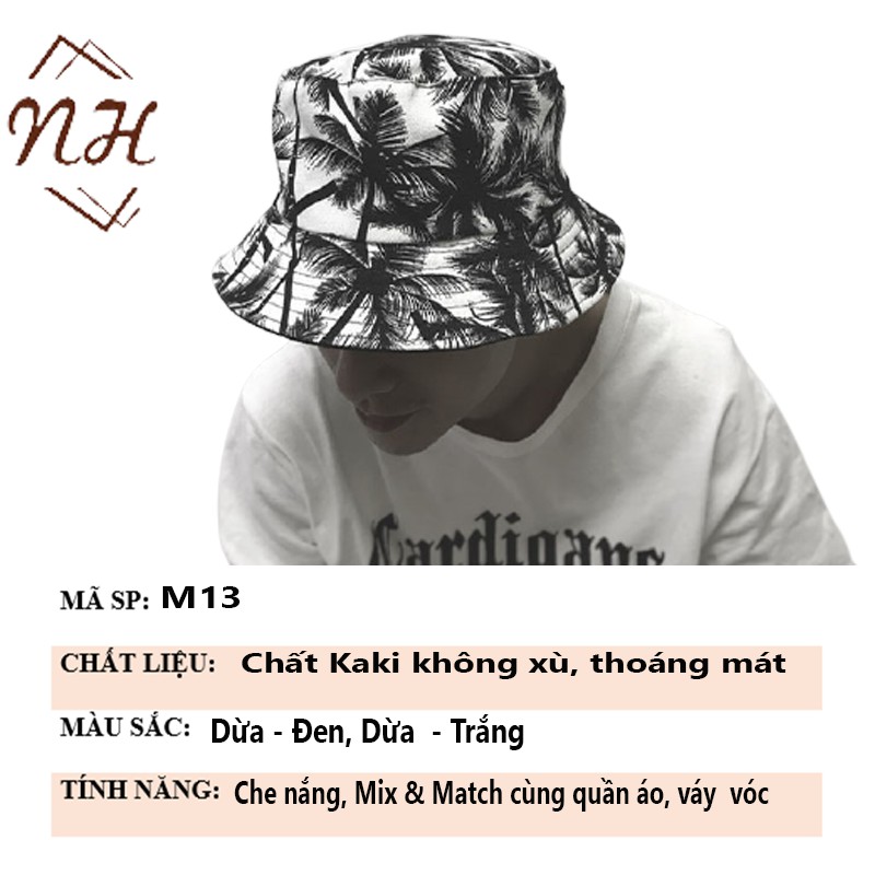 Mũ Bucket hai mặt nam nữ họa tiết cây dừa vành tròn cao cấp - ẢNH THẬT - Nón bucket hat hai mặt vành tròn