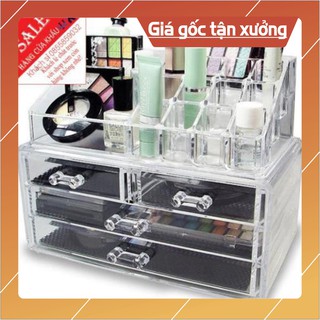 KỆ MỸ PHẨM 4 TẦNG KÈM KHAY SON TRONG SUỐT