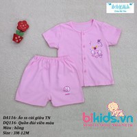 (DA116) Dokma- Áo cộc tay cài giữa cho bé(6-12m)- Xanh - hồng