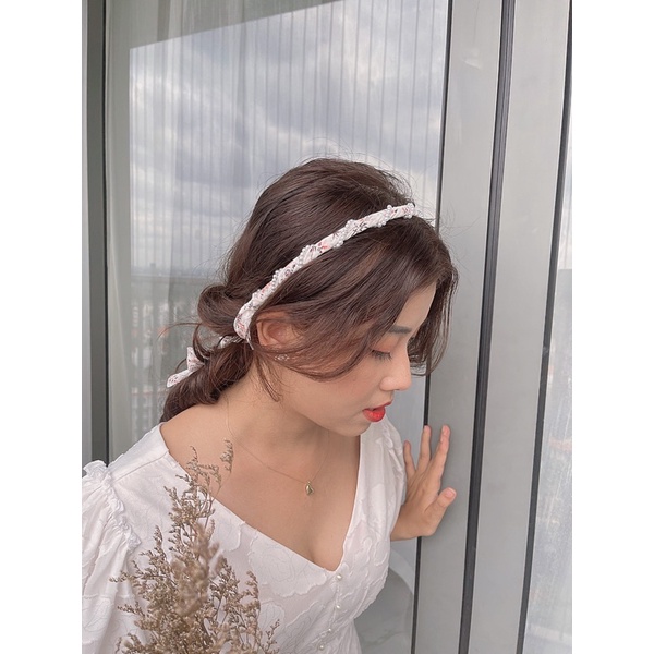 Cài tóc Băng đô đính hạt dây ruy băng vải tua rua cột nơ thanh lịch kiểu Pháp Littlethings