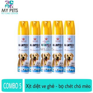 (Combo 5 Chai Hantox 300ml) Chai xịt ve, bọ chét cho chó mèo