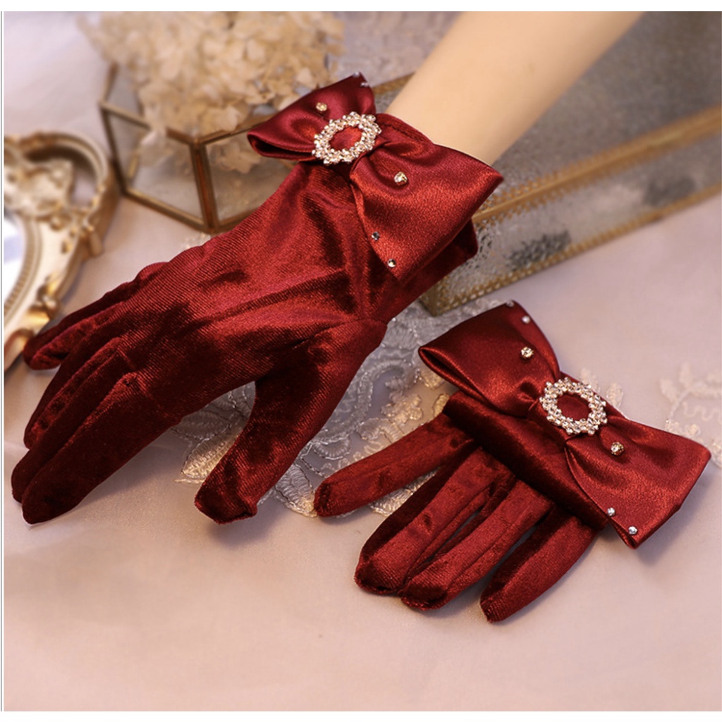 Găng tay nữ nhung đính đá Đen (đỏ) Giangpkc SP2214266