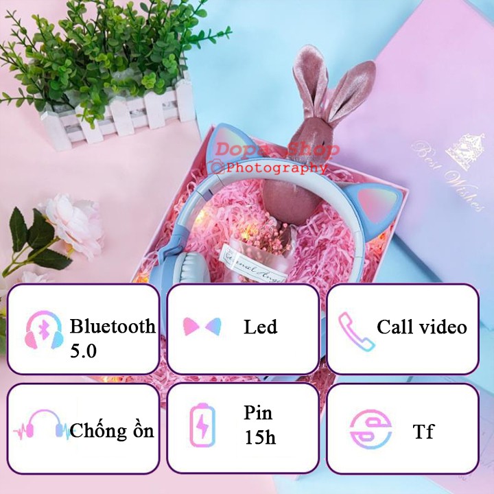 Tai nghe chụp tai bluetooth mèo dễ thương, âm bass cực đỉnh có mic âm thanh chơi game không bị delay - Bảo Hành 12 Tháng