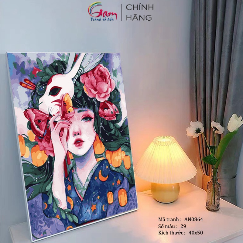 Tranh số hoá tự tô màu Gam cô gái nàng thơ căng khung 40x50cm AN0864