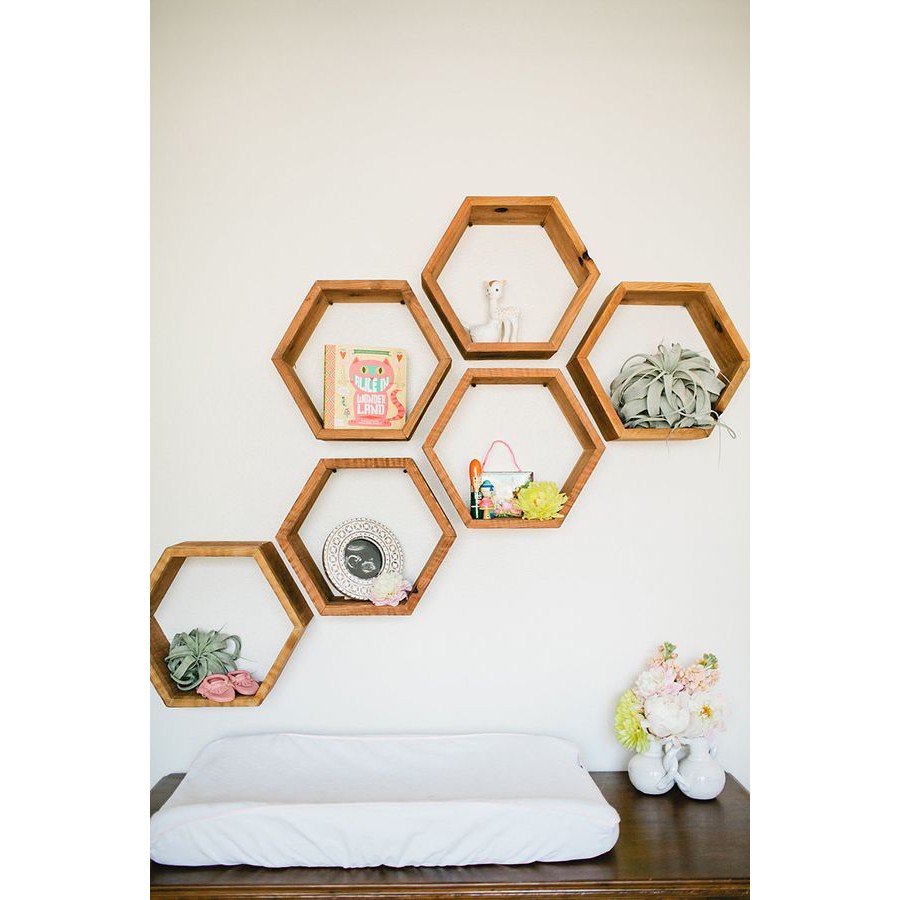 [Size L]  Kệ Trang Trí Tường Lục Giác/ Kệ Tổ Ong 6 Cạnh Nhiều Kích Cỡ/ Hexagon Shelf  - Mộc. Home mơ