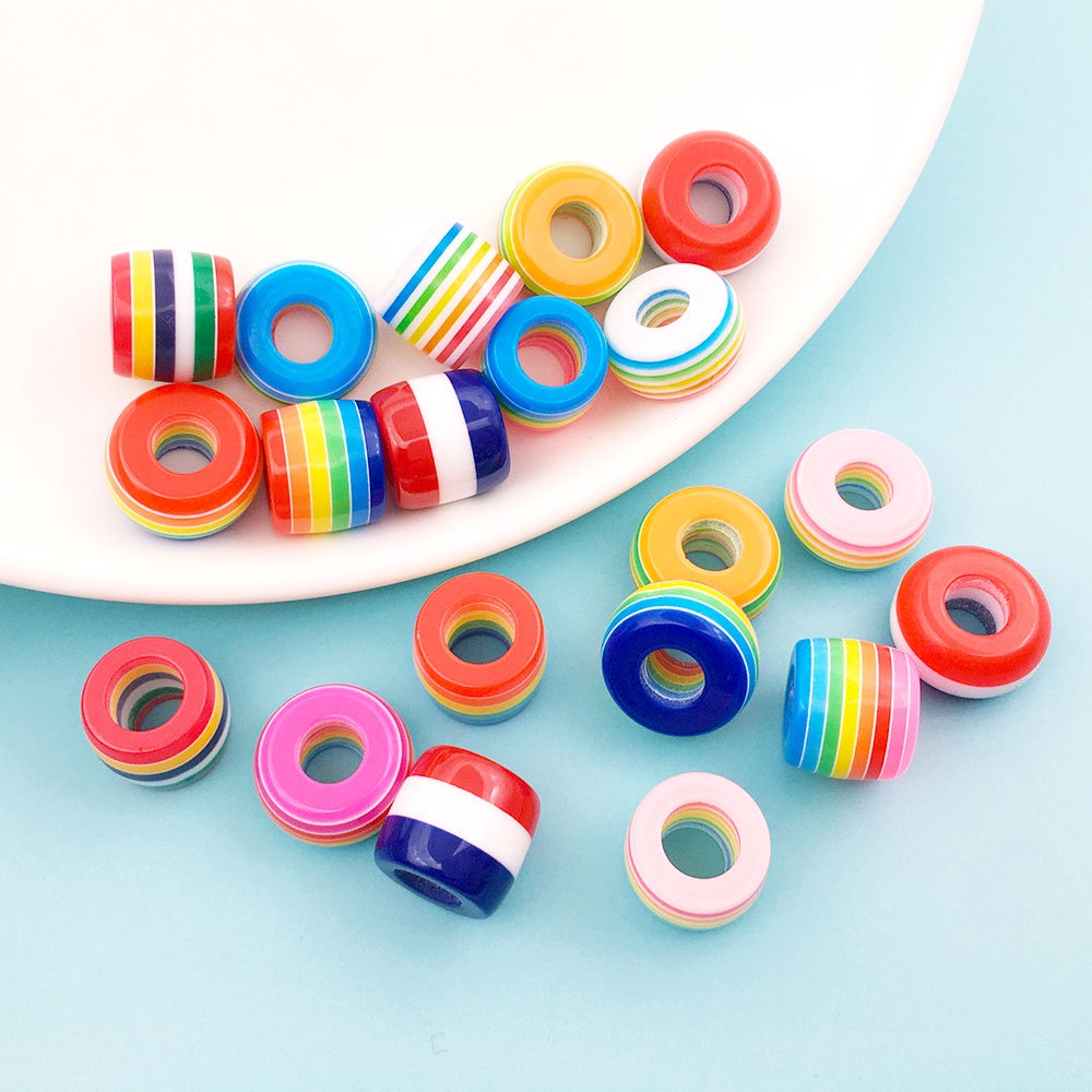 Set 5 hạt nhựa tròn 8*14mm nhiều màu sắc dùng làm phụ kiện vòng tay