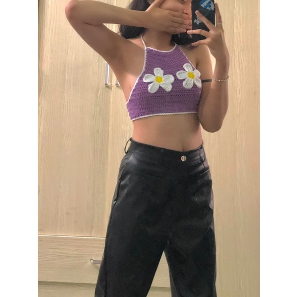 Áo yếm hoa len handmade