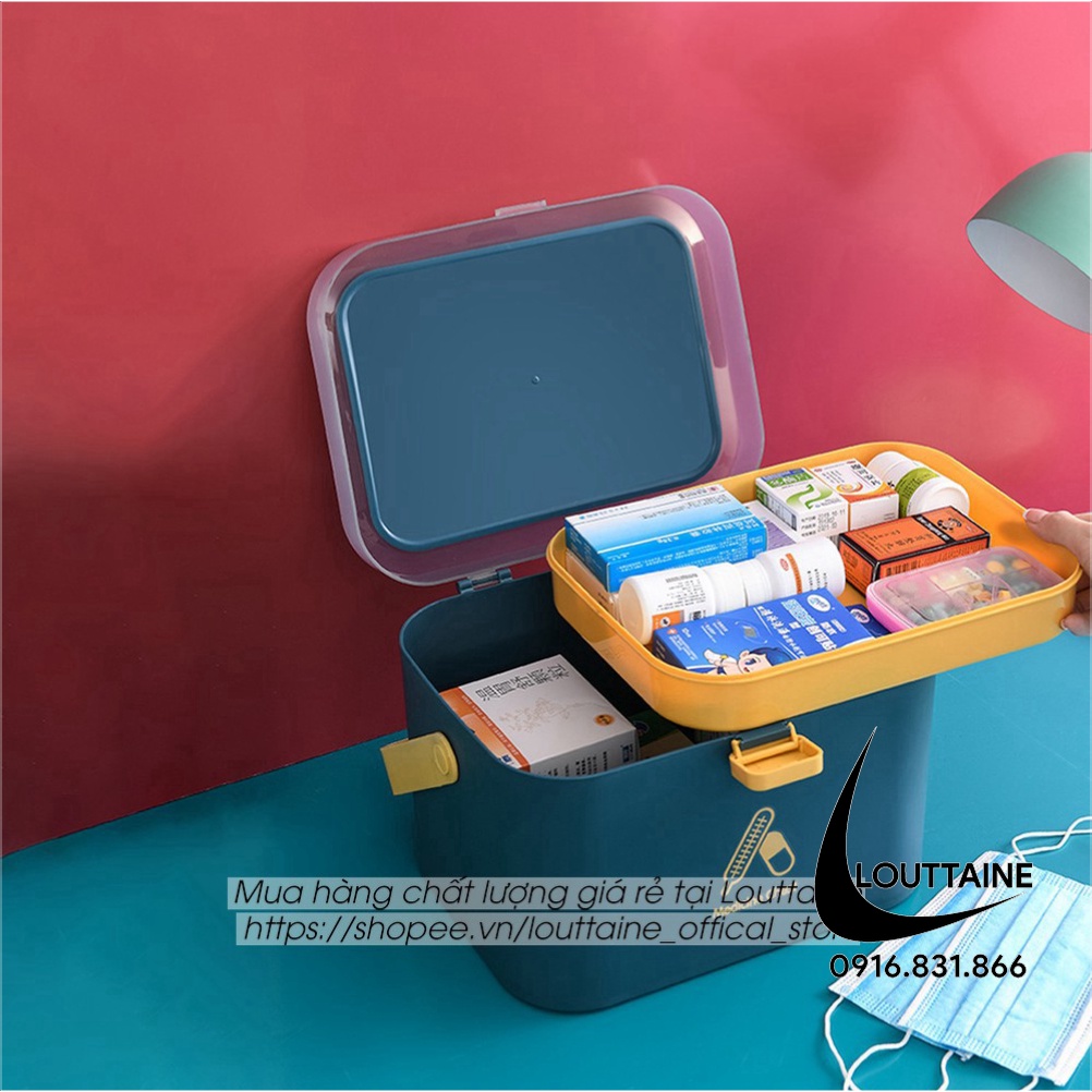Hộp y tế mini hộp đựng thuốc và dụng cụ y tế mẫu mới size 21X14X15 cm 2 tầng có quai xách tiện lợi