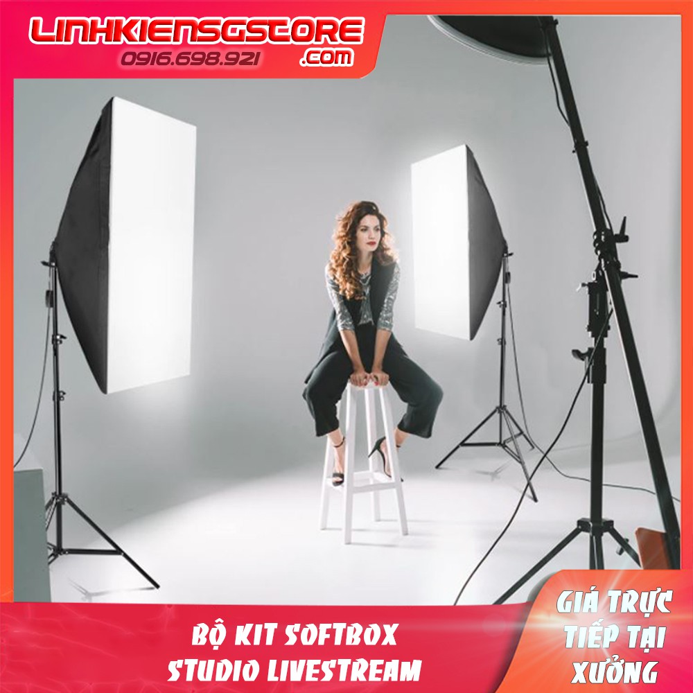 Bộ đèn studio kèm softbox 50x70 có chân đèn, hỗ trợ hắt sáng chụp ảnh sản phẩm (Không bóng đèn)