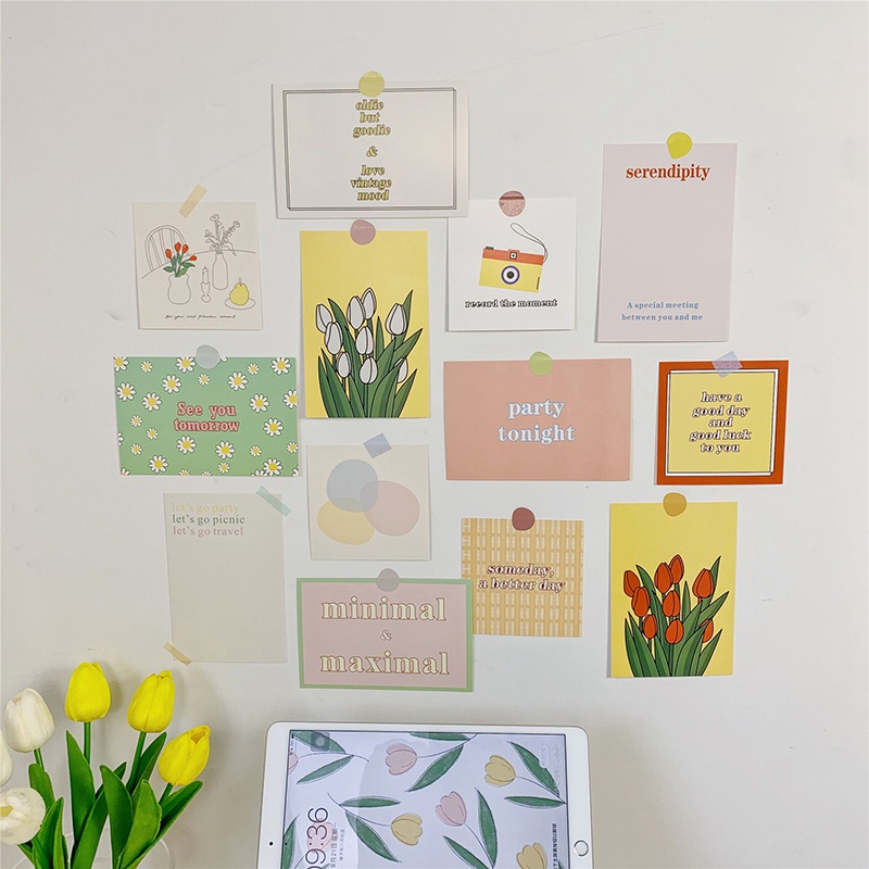 Set 13 Thẻ Giấy Hình Hoa Tulip Trang Trí Tường