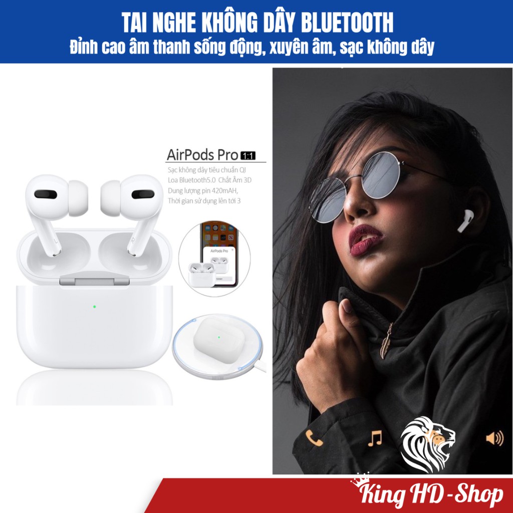 Tai nghe bluetooth airpod pro, âm thanh sống động, sạc không dây xuyên âm tích hợp Iphone/Android