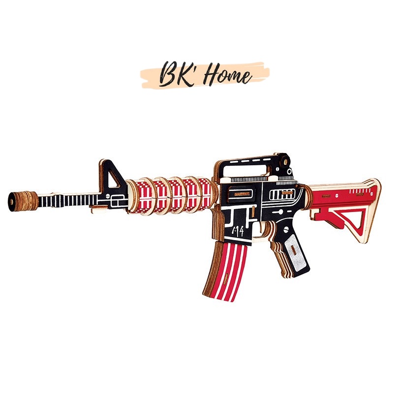 Đồ chơi lắp ghép mô hình 3D gỗ - M16 rifle cắt laser