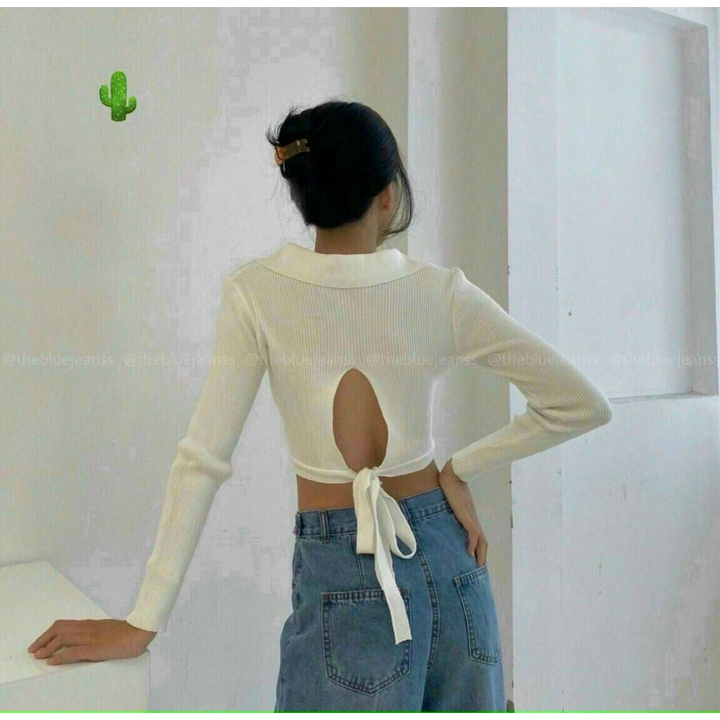 Áo croptop nữ cột dây sau lưng hở lưng tay dài 2 màu cực đẹp cho cô nàng năng động ca