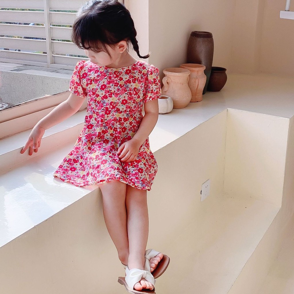 Váy BabyDoll Cho Bé Gái Váy Công Chúa Voan Đỏ Nơ Lưng Hàn Quốc SEKA KIDS -  2103.01