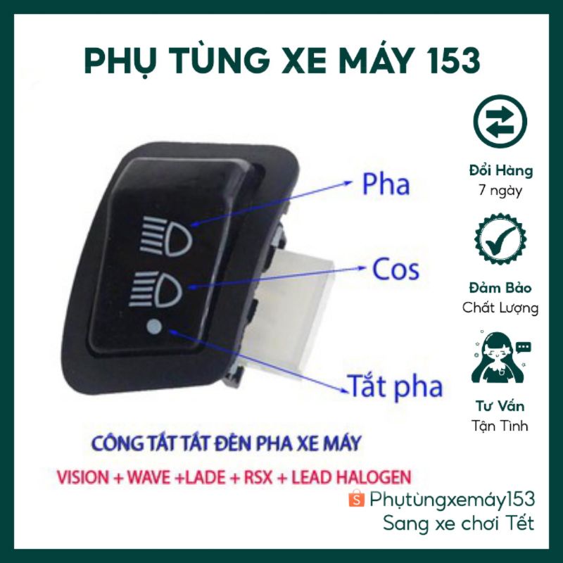 Công tắc tắt đèn xe máy đời mới 3 chế độ tắt bật đèn pha Wave Alpha 2021 RSX Blade Vision LEAD Halogen