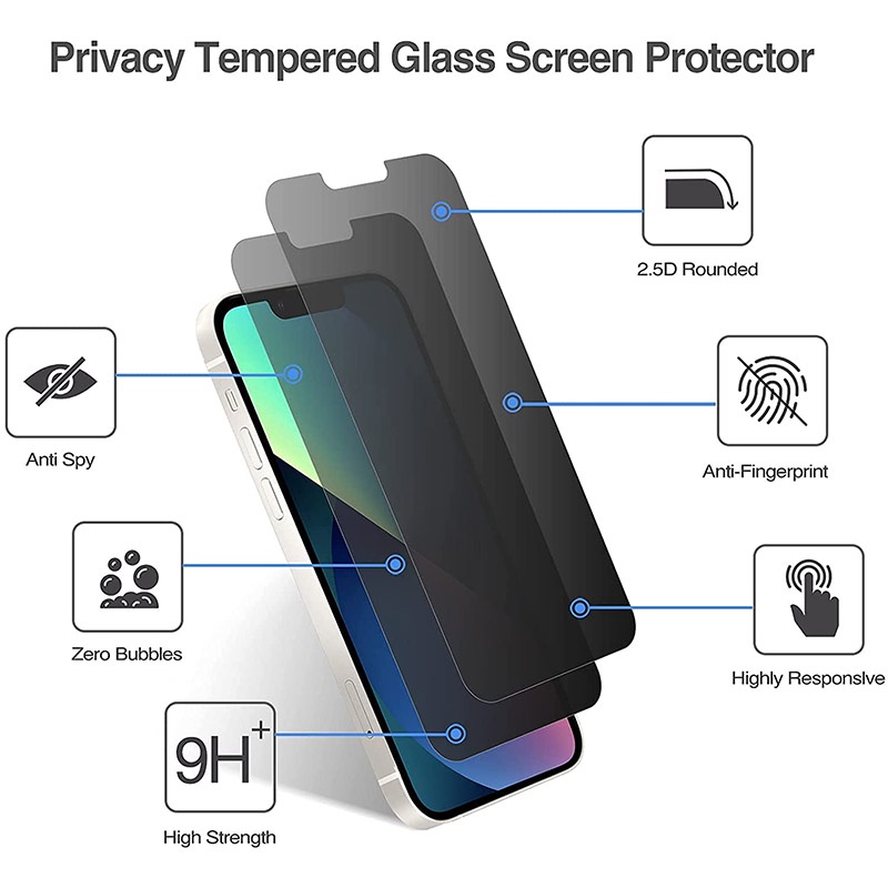 Set 2 Kính Cường Lực Bảo Vệ Riêng Tư Cho IPhone 11 12 13 Pro Max 12Mini X XS Max XR Và Phụ Kiện