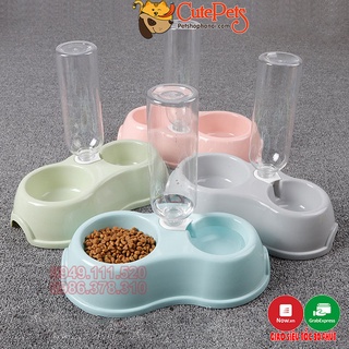 Bát cho mèo, Bát nhựa đôi tự động cho chó mèo có sẵn chai đi kèm 500ml