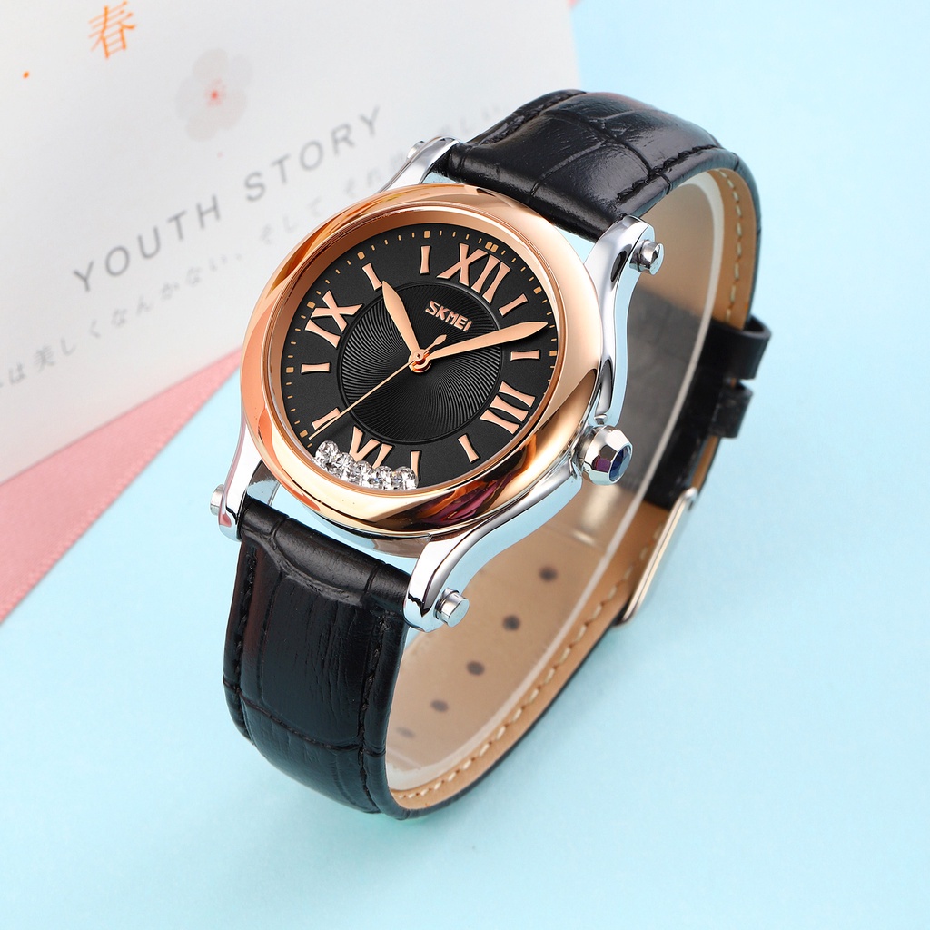Đồng Hồ Analog Máy Quartz Mặt Đính Hột Xoàn Dây Da SKMEI 9265
