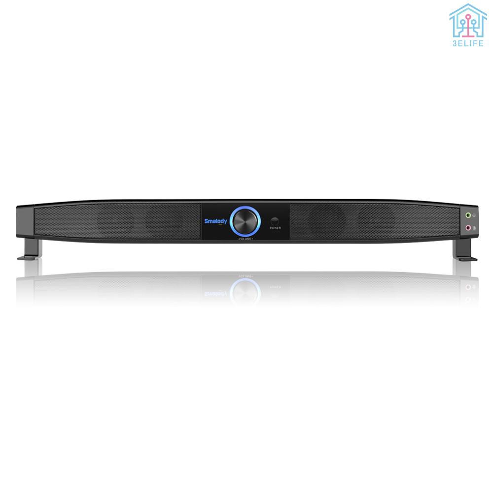 【E&V】Smalody Soundbar USB Powered Speakers Home Theater 5W Stereo Subwoofer w/ Microphone Headphone Jack Support LINE IN Music Play for TV Desktop Co