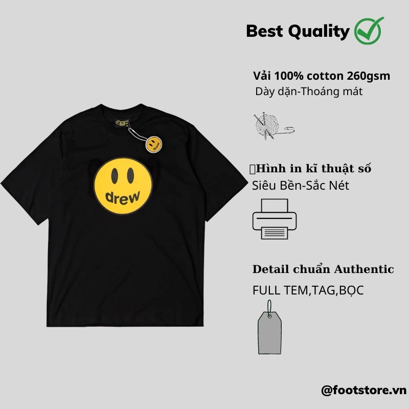 Áo thun Drew in hình siêu cấp Áo Drew mặt cười nam nữ cao cấp
