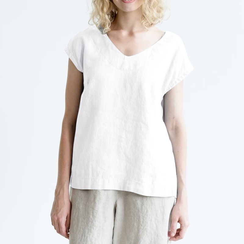 Áo nữ ZANZEA tay ngắn cổ V màu trơn đơn giản thời trang