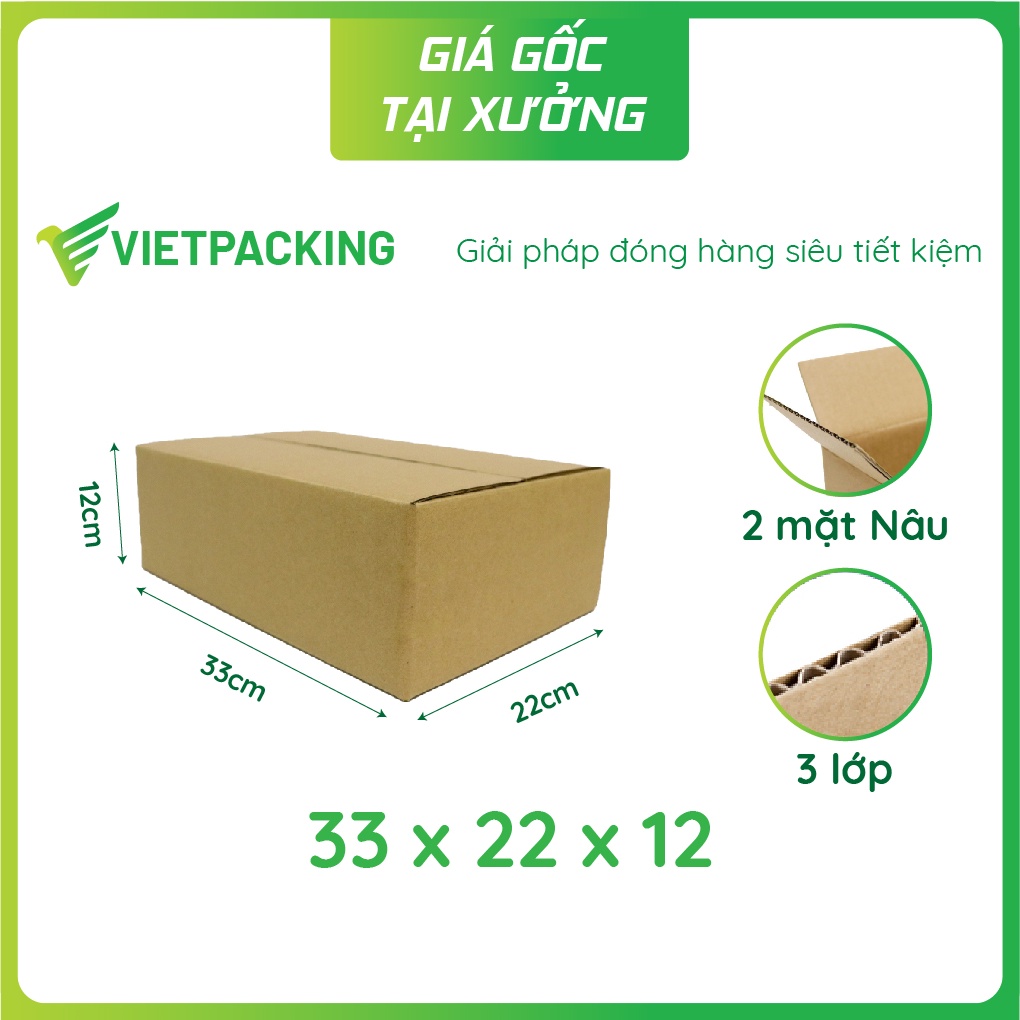 [BÁN CHẠY] 25 hộp carton size 33x22x12 giấy cứng, hộp đẹp 2 mặt nâu