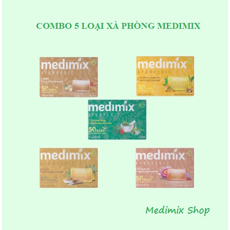 Combo Xà phòng Medimix 18 Loại Thảo Dược - Nghệ Và Dầu Argan - Đàn Hương - Kumkumadi Nghệ Tây - Cỏ Hương Bài 125g/bánh