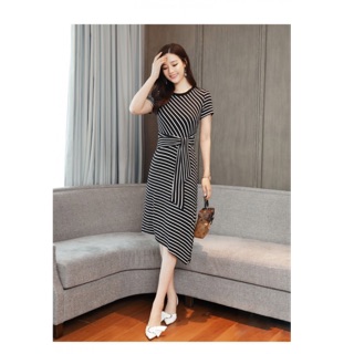Đầm sọc cột eo phối ren lương xinh xắn