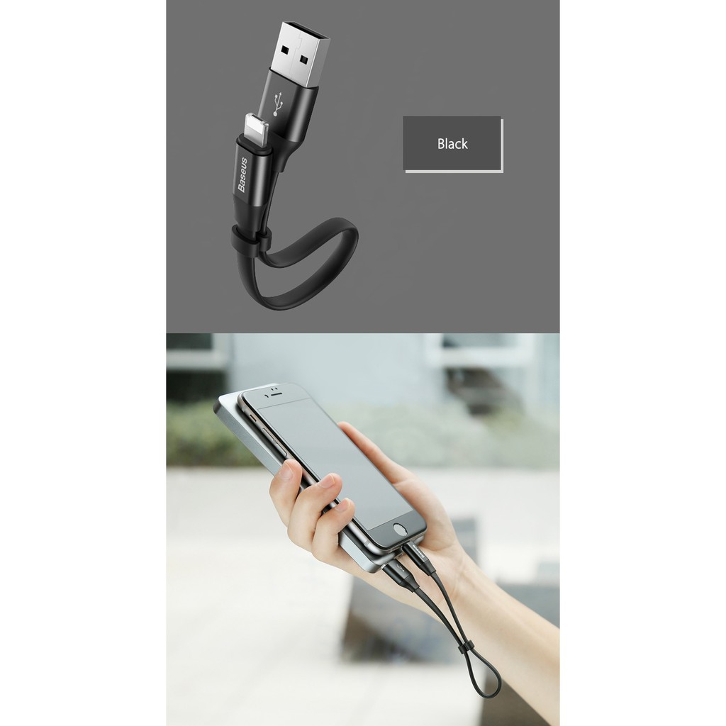 Cáp Baseus 23cm 2in1 MicroUSB & Lightning - Chính hãng - Chống rối chống xoắn (3 màu giao ngẫu nhiên)