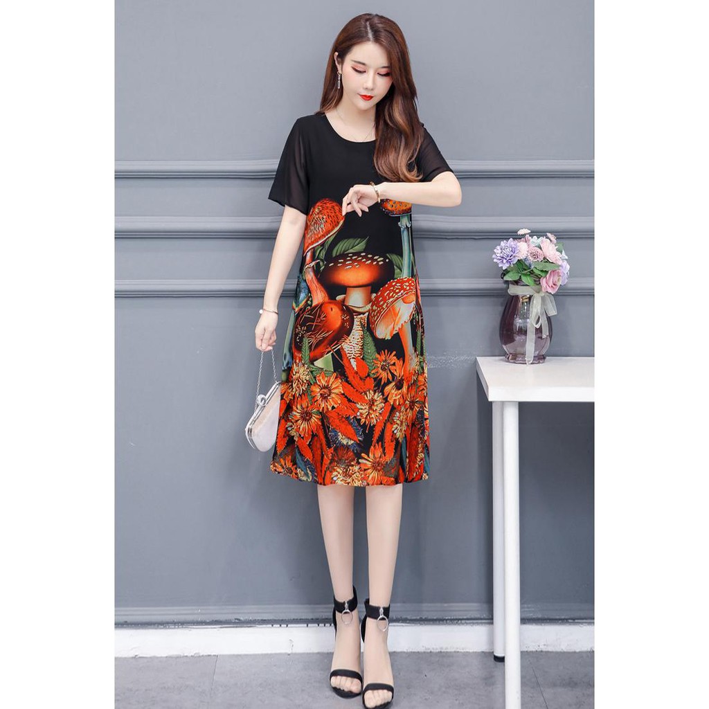 [SIZE M--> 3XL TỚI 73KG  ĐẸP - RẺ- CHẤT ]  - ĐẦM SUÔNG BIGSIZE KIỂU ĐẦM SUÔNG VOAN 2 LỚP IN HỌA TIẾT NẤM D3209