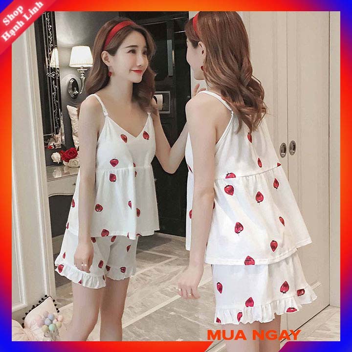 Đồ ngủ mặc nhà nữ gồm áo 2 dây có đệm ngực với quần short,bộ đồ ngủ nữ.