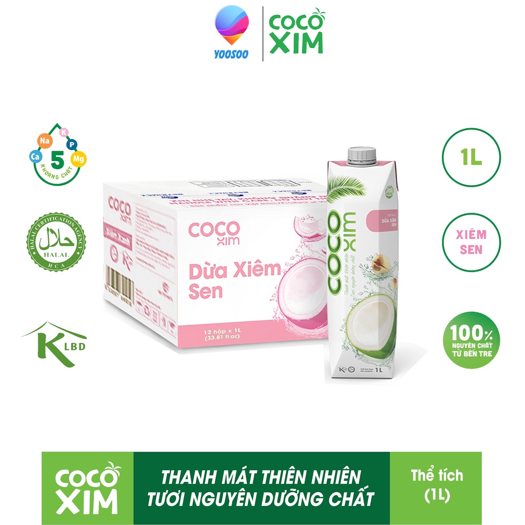 Hộp Nước dừa Xiêm xanh/ Xiêm Sen 100% dừa tươi nguyên chất Cocoxim 1000ml - Thương hiệu COCOXIM- YOOSOO MALL