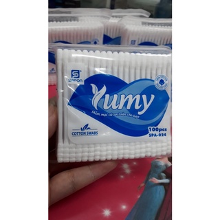 Tăm bông Yumi người lớn (100 que) Hàng Chuẩn Bông Dầy Không Gây Đau Tai Thiết Kế 2 Đầu Đặc Biệt