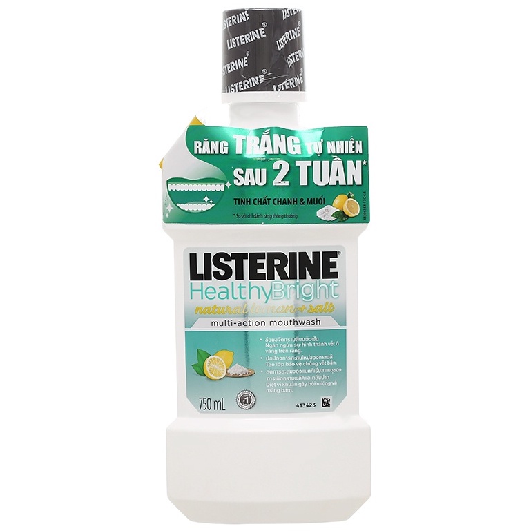 Nước súc miệng giúp răng trắng sáng tự nhiên Listerine Healthy Bright 750ml