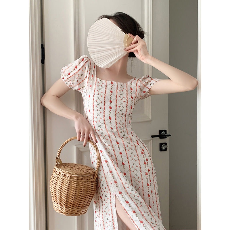 Đầm Cổ Vuông Tay Phồng Màu Trắng Thời Trang Mùa Hè Xinh Xắn Cho Nữ