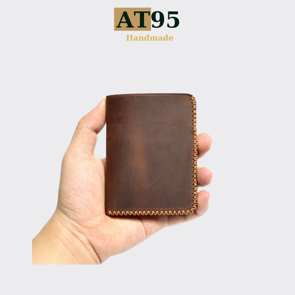 Ví đứng Titan may viền X da bò thật hàng thủ công thương hiệu AT95 HANDMADE
