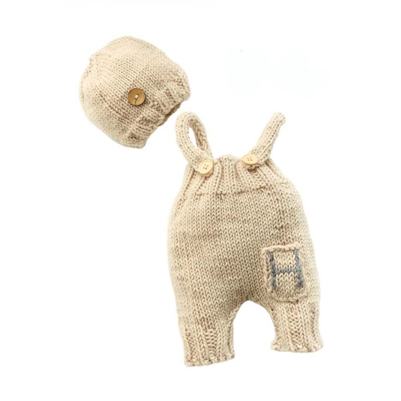 Set 2 món gồm quần yếm và mũ đan len thời trang dễ thương cho bé