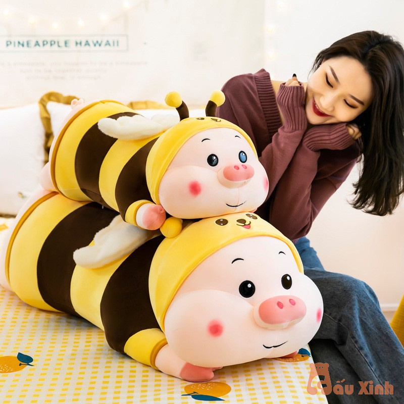 Gấu Bông, Gối Ôm Lợn Ong Heo Ong Biến Hình (dài 70cm-1.2m) Siêu Cute Size Lớn - Gấu Xinh - G01