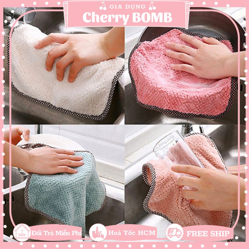 Khăn Bếp Dày Dặn Có Viền Đa Năng Lau Bát Chén Đĩa Nhà Bếp - Khăn Lau Sợi Cotton Thấm Hút 25x27cm