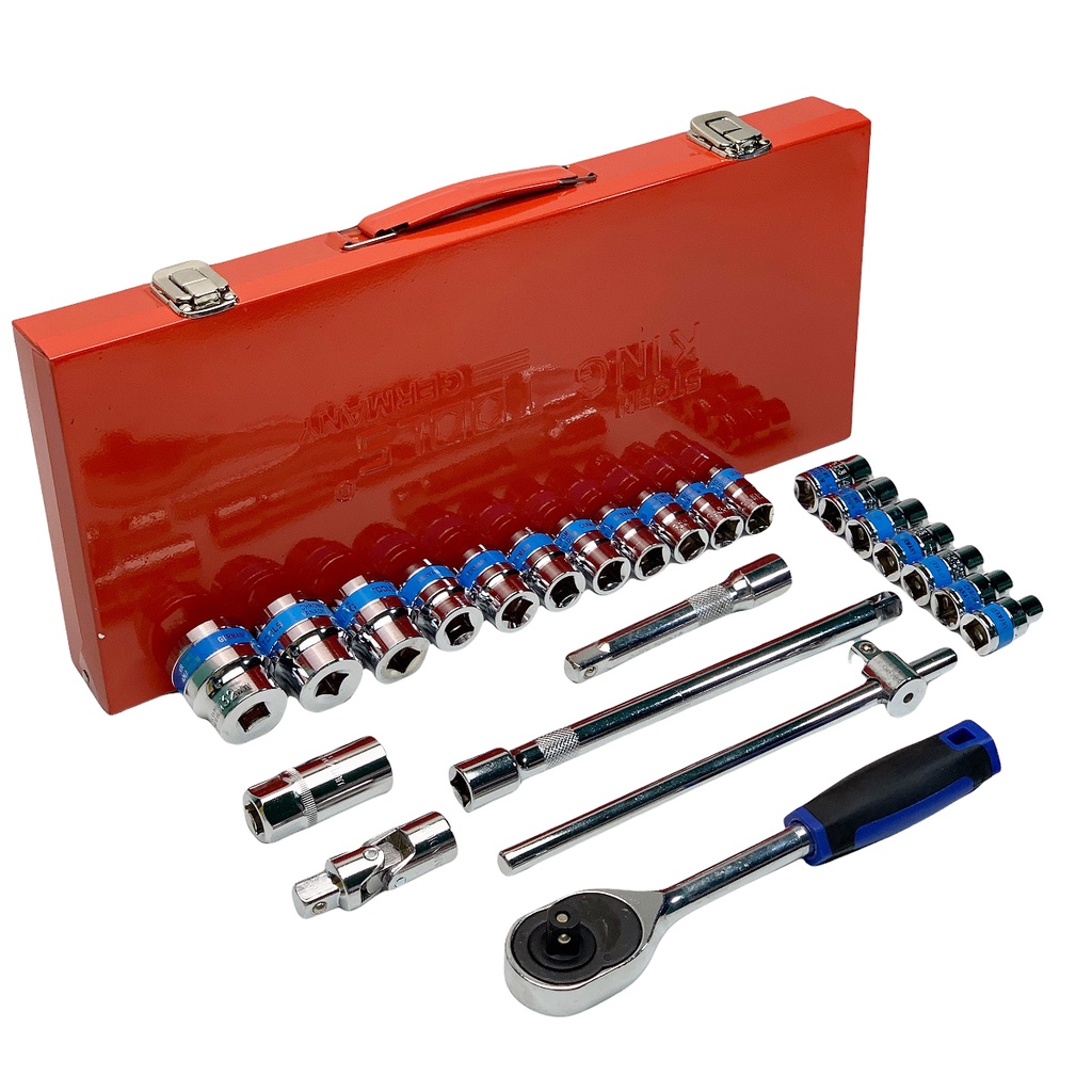 Bộ tuýp King Tools 24 chi tiết 1/2" 8-32mm-Bộ khẩu tuýp hàng cao cấp hiệu, Cần siết tự động, cần trượt kéo, cần lắc léo